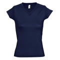 Marineblau - Front - SOLS Moon Damen T-Shirt, Kurzarm, V-Ausschnitt