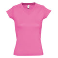 Rosa - Front - SOLS Moon Damen T-Shirt, Kurzarm, V-Ausschnitt
