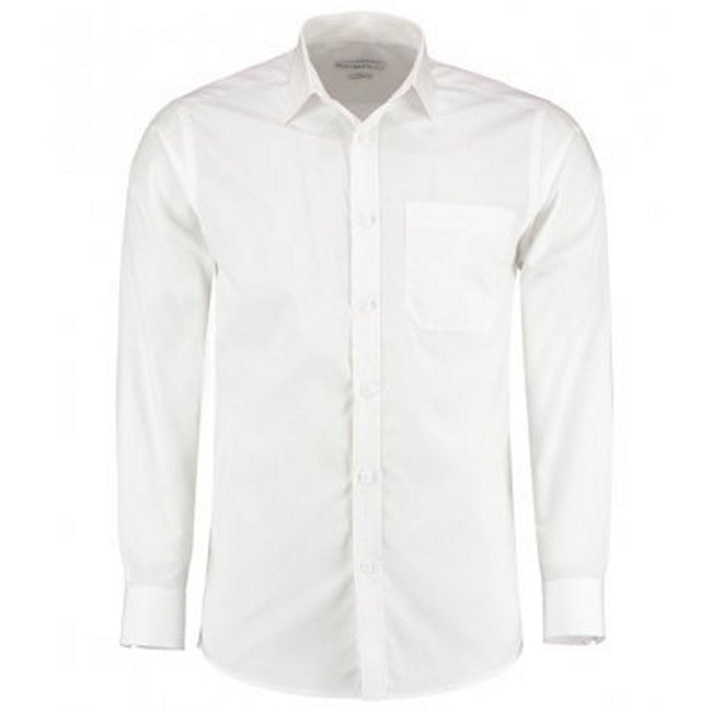 Weiß - Front - Kustom Kit Herren Langarm Tailored Poplin Hemd