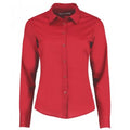Rot - Front - Kustom Kit Damen Poplelin-Bluse, langärmlig, tailliert
