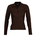 Schokolade - Front - SOLS Podium Damen Pique Polo-Shirt, Langarm