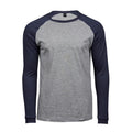 Grau meliert-Marineblau - Front - Tee Jays Herren Baseball-T-Shirt, langärmlig