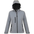 Grau meliert - Front - SOLS Damen Replay Softshell-Jacke mit Kapuze, atmungsaktiv, winddicht, wasserabweisend