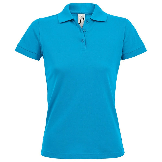 Wasserblau - Front - SOLS Prime Damen Pique Polo-Shirt, Kurzarm