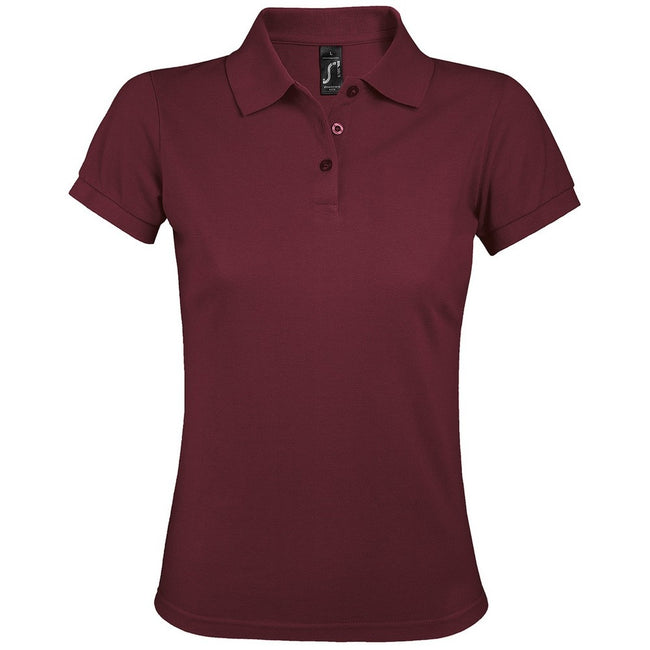 Burgunder - Front - SOLS Prime Damen Pique Polo-Shirt, Kurzarm