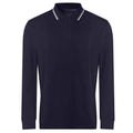 Marineblau-Weiß - Front - Awdis - Poloshirt Mit kontrastfarbenen Streifen für Herren  Langärmlig