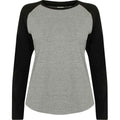 Grau-Schwarz - Front - SF - T-Shirt für Damen - Baseball Langärmlig