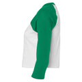 Weiß-Irisches Grün - Side - Bella + Canvas - kurzes T-Shirt Raglanärmel für Damen 3-4 Ärmel