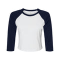Weiß-Marineblau - Front - Bella + Canvas - kurzes T-Shirt Raglanärmel für Damen 3-4 Ärmel