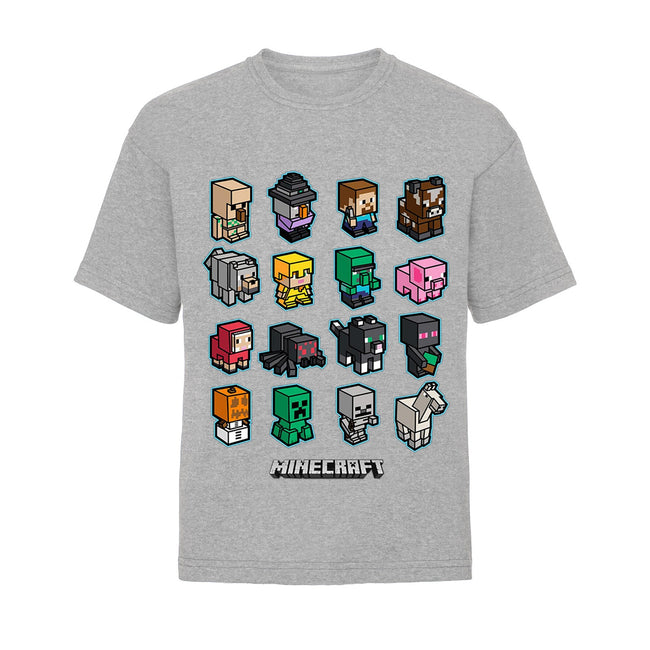 Grau meliert - Front - Minecraft Kinder Block Graphik T-Shirt