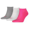 Pink-Grau-Anthrazit - Front - Puma Unisex Sneakersocken für Erwachsene, 3er-Pack