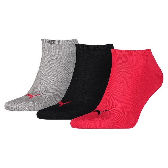 Schwarz-Rot-Grau - Back - Puma Unisex Sneakersocken für Erwachsene, 3er-Pack