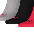 Schwarz-Rot-Grau - Side - Puma Unisex Sneakersocken für Erwachsene, 3er-Pack