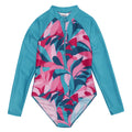 Tahoeblau-Tropisch - Front - Regatta - Badeanzug für Mädchen  Langärmlig