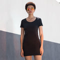 Schwarz - Back - Skinni Fit Damen T-Shirt-Kleid mit Rundhalsauschnitt