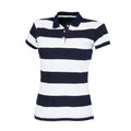 Marineblau- Weiß - Front - Front Row Damen Polo-Shirt, gestreift, Slim-Fit