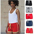 Rot-Gelb - Back - Skinni Fit Damen Sport-Shorts - Retro-Shorts