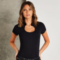 Schwarz - Back - Kustom Kit Damen T-Shirt - Oberteil mit Schlüsselloch-Ausschnitt, Kurzarm