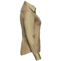 Khaki - Side - Russell Collection Damen Hemd - Bluse, Langarm