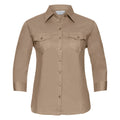 Khaki - Front - Russell Collection Damen Hemd - Bluse mit 3-4-Ärmeln