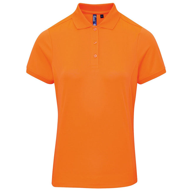 Neon Orange - Front - Premier Damen Coolchecker Piqué Polo-Shirt - Polohemd, Kurzarm