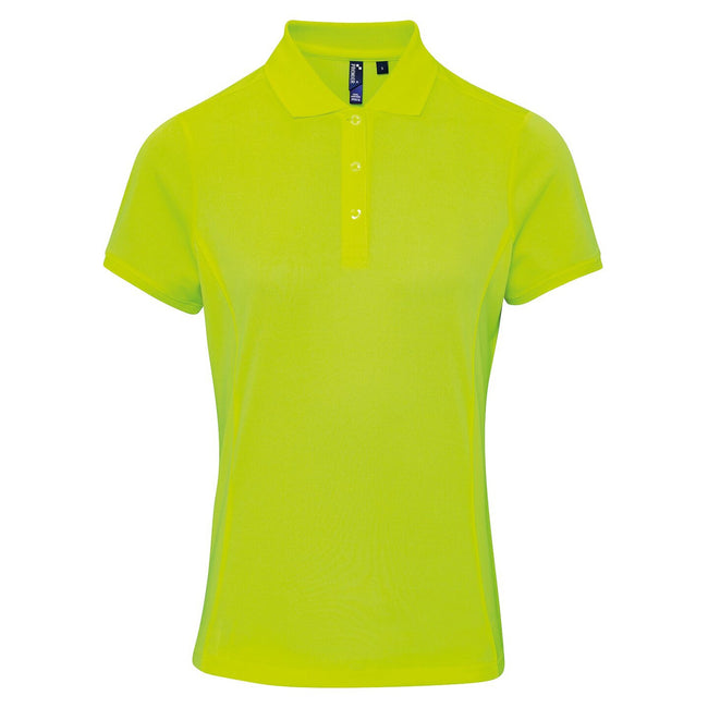 Neon Gelb - Front - Premier Damen Coolchecker Piqué Polo-Shirt - Polohemd, Kurzarm