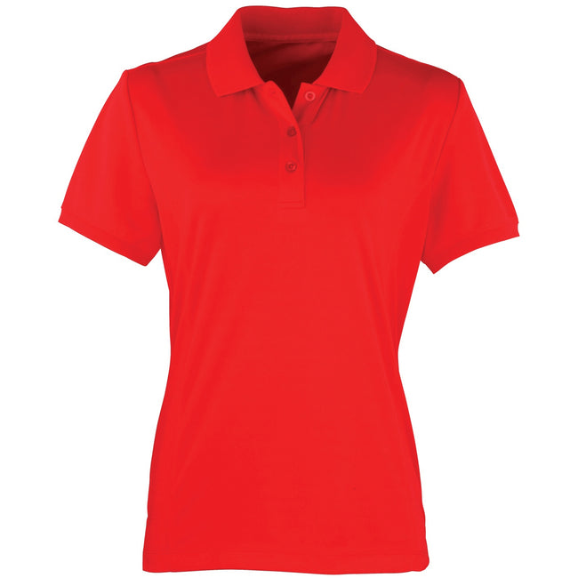 Erdbeerrot - Front - Premier Damen Coolchecker Piqué Polo-Shirt - Polohemd, Kurzarm