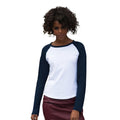 Weiß-Marineblau - Back - Skinni Fit Damen Baseball T-Shirt, langärmlig