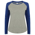Grau meliert-Royal - Front - Skinni Fit Damen Baseball T-Shirt, langärmlig