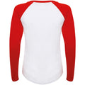 Weiß-Rot - Back - Skinni Fit Damen Baseball T-Shirt, langärmlig