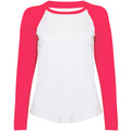 Weiß-Magenta - Front - Skinni Fit Damen Baseball T-Shirt, langärmlig
