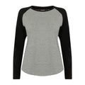 Grau meliert-Schwarz - Front - Skinni Fit Damen Baseball T-Shirt, langärmlig