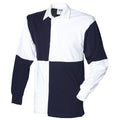 Weiß-Marineblau - Front - Front Row Herren Rugby Polo-Shirt Quarter, Langarm