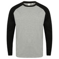 Grau meliert-Schwarz - Front - Skinnifit Herren Raglan Baseball T-Shirt, langärmlig