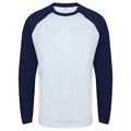 Weiß-Oxford Blau - Front - Skinnifit Herren Raglan Baseball T-Shirt, langärmlig
