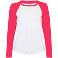 Weiß-Hot Pink - Front - Skinni Minni Kinder Langarm Baseball T-Shirt