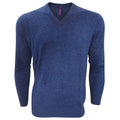 Blau meliert - Front - Henbury Herren Sweater mit V-Ausschnitt