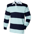 Hellblau-Marineblau - Front - Front Row Rugby Polo-Shirt, langärmlig, gestreift