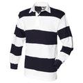 Weiß-Marineblau - Front - Front Row Rugby Polo-Shirt, langärmlig, gestreift