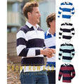 Weiß-Marineblau - Back - Front Row Rugby Polo-Shirt, langärmlig, gestreift