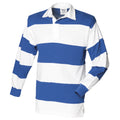 Weiß-Königsblau - Front - Front Row Rugby Polo-Shirt, langärmlig, gestreift