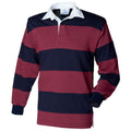 Burgunder-Marineblau - Front - Front Row Rugby Polo-Shirt, langärmlig, gestreift