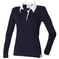 Marineblau-Weiß - Front - Front Row Damen Rugby Polo-Shirt, Langarm