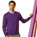 Violett - Side - Asquith & Fox Herren Baumwolle reichen V-Ausschnitt Pullover