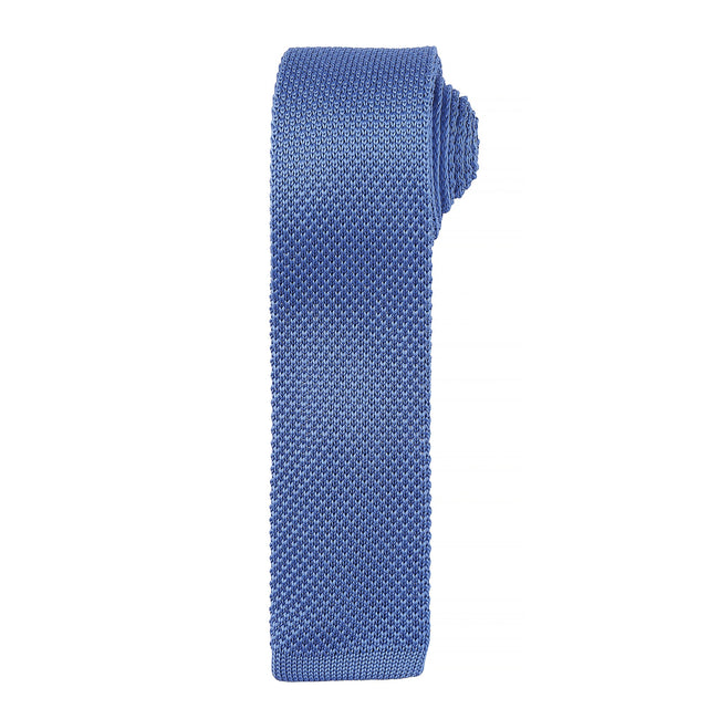 Mittelblau - Front - Premier Herren Krawatte mit Strick Muster