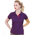 Violett-Pink - Back - Asquith & Fox Damen Kurzarm Kontrast Polo Shirt