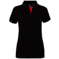 Schwarz-Rot - Front - Asquith & Fox Damen Kurzarm Kontrast Polo Shirt