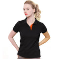 Schwarz-Orange - Back - Asquith & Fox Damen Kurzarm Kontrast Polo Shirt