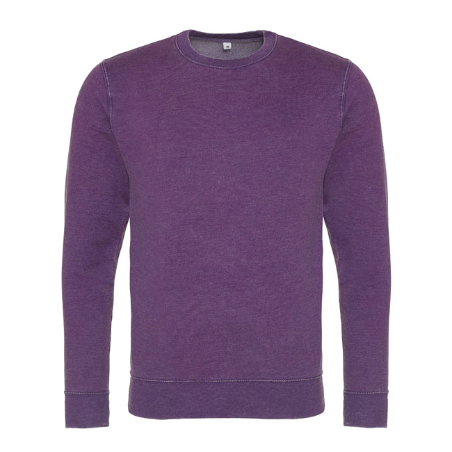 Washed Violett - Front - AWDis Hoods Herren Langarm Washed Look Sweatshirt
