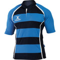 Hellblau-Navy Streifen - Front - Gilbert Rugby Herren Xact Match Kurzarm Rugby Shirt